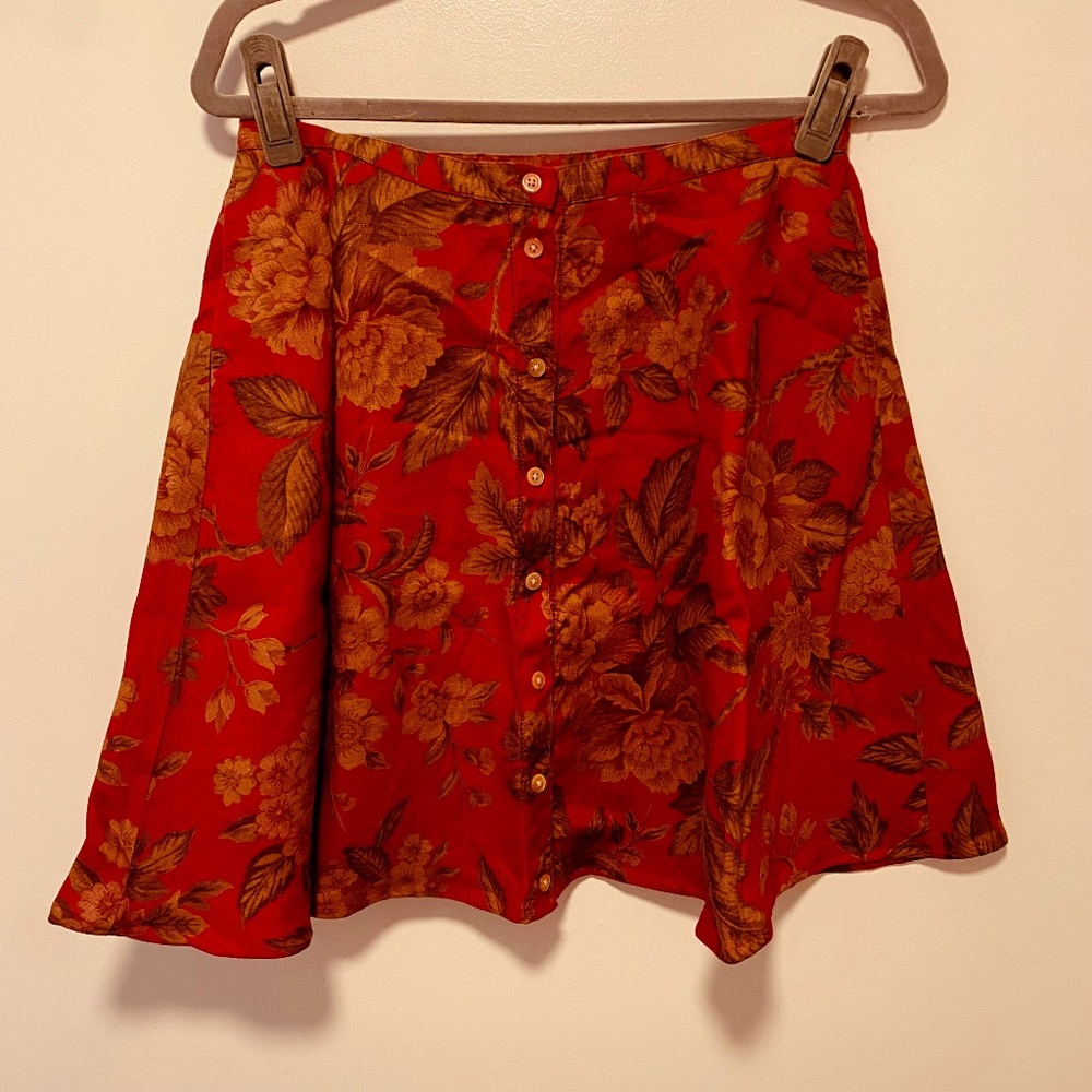 Ralph Lauren Red Linen Floral Skirt